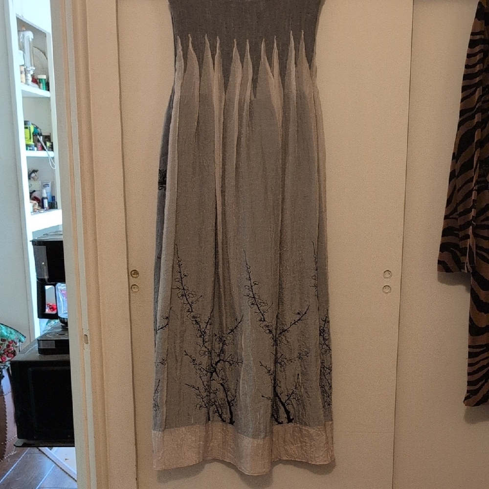 Lapis Strapless Gray and Cream Dress